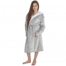 18C664: Older Girls Luxury Frosted Dressing Gown With Borg Trim (9-13 Years)